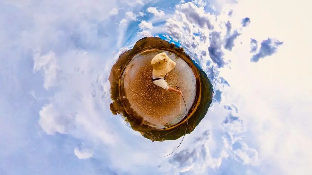 Pescando con mosca, vista 360